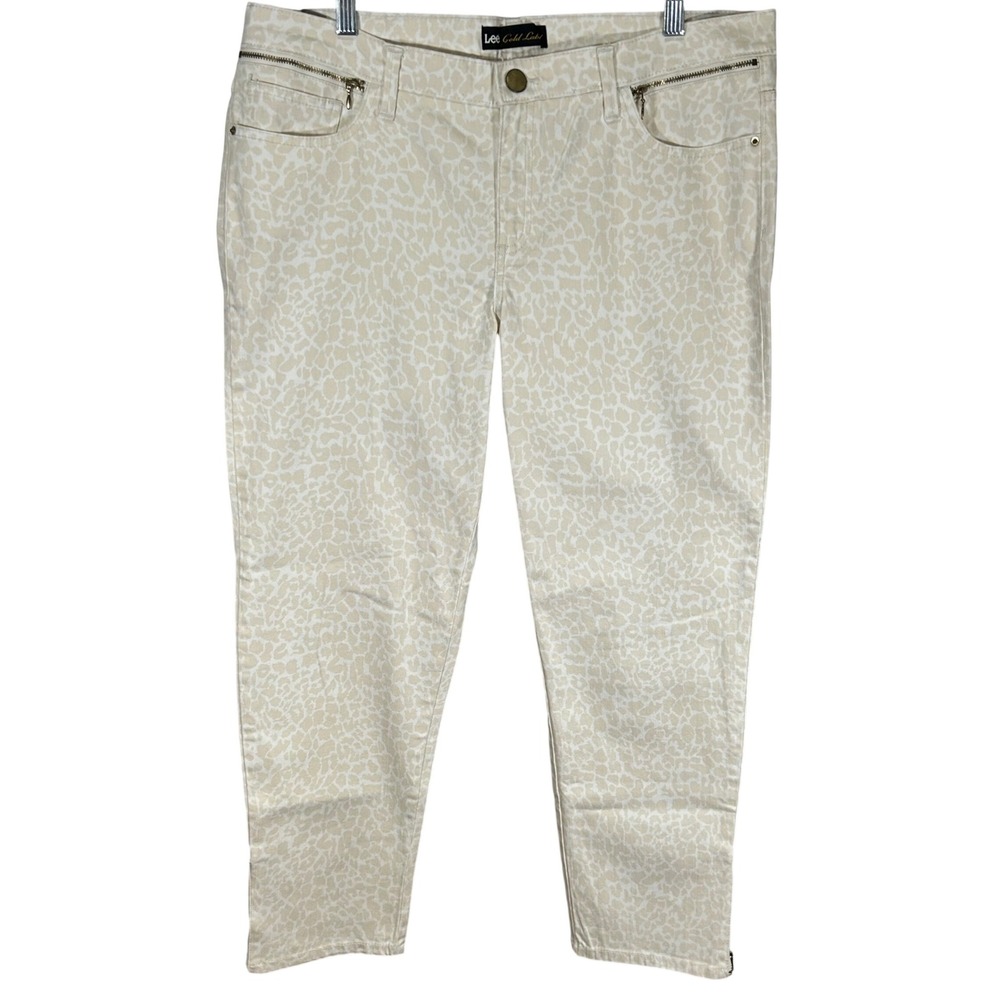 Lee Gold Label Women's 16M Animal Print Ankle‎ Zip Cropped Pants Tan Cream
